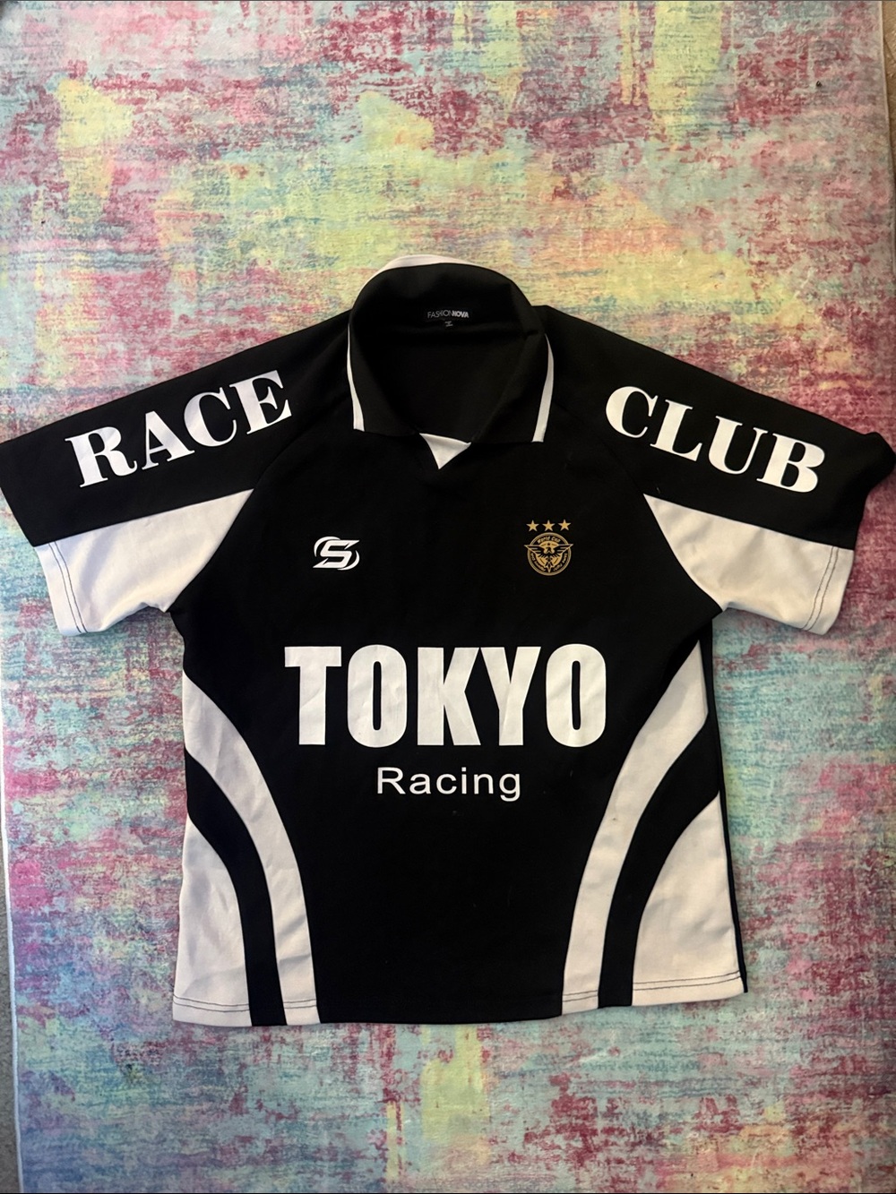 Fashion Nova Black & White Kids Racing Polo